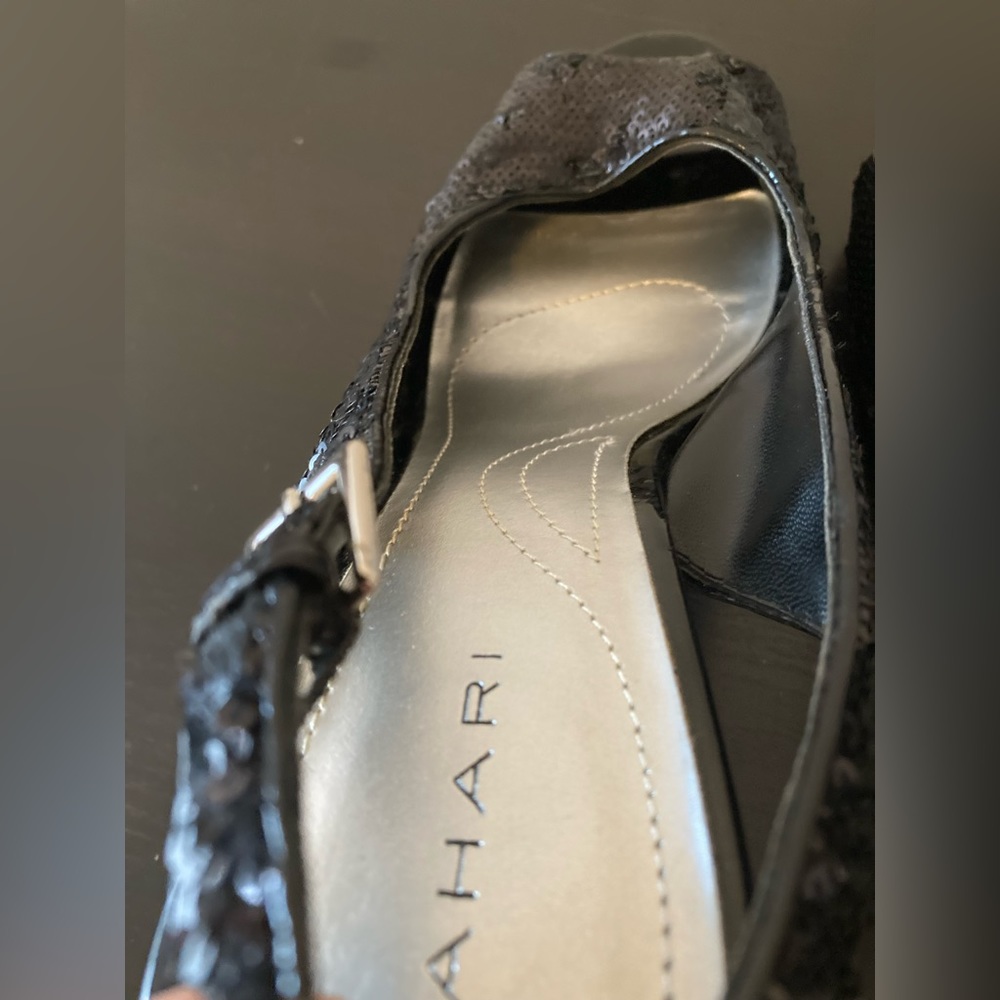 Tahari Leather Sequin Platform Heels - Picture 11 of 15